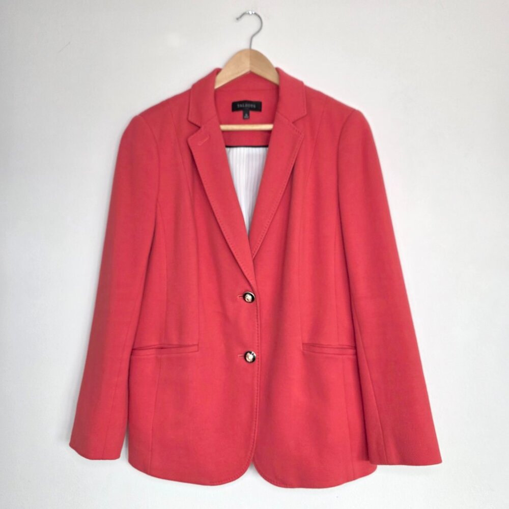 Talbots Classic Two Button Cotton Blend Blazer Fiery Orange Structured,Color pop